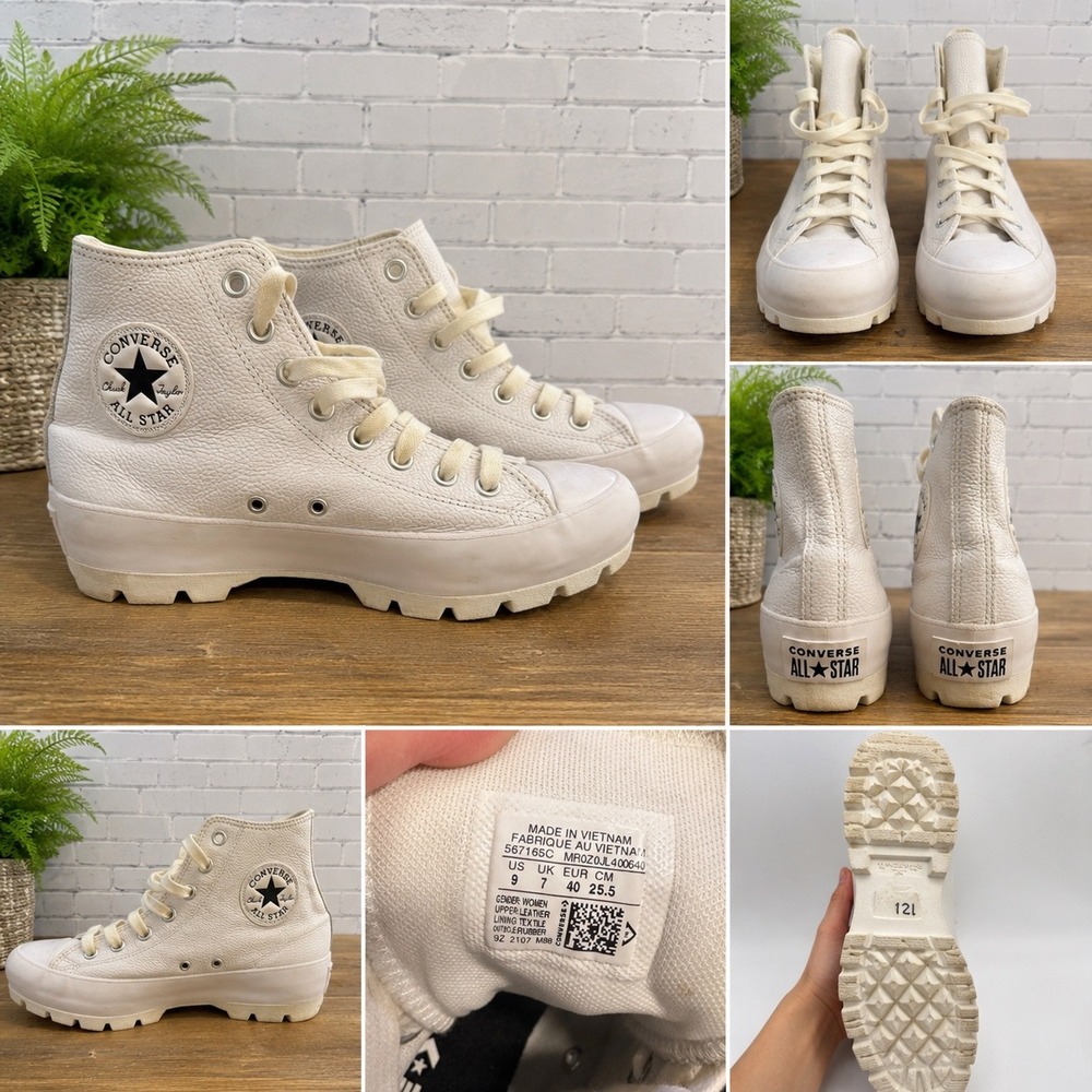 Converse Chuck Taylor All Star Lugged High Top White Leather Sneakers 567165C 9